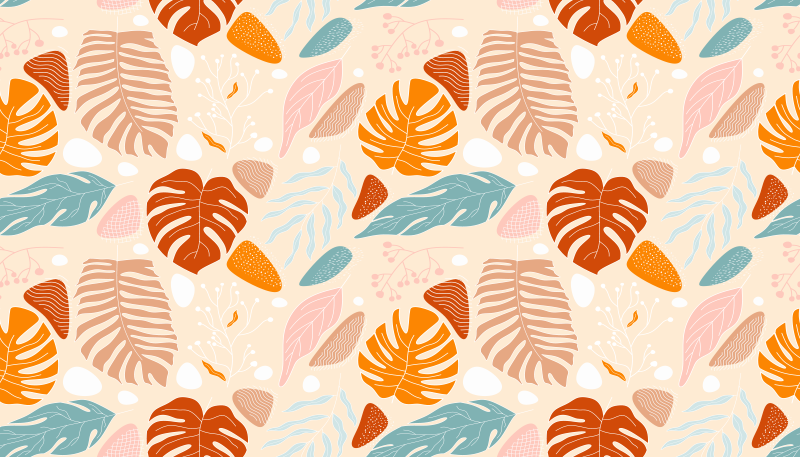 Tapis vinyle plantes motifs de feuilles tropicales beiges - TenStickers