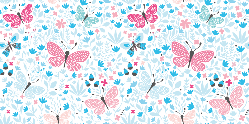 Tapis vinyle plantes papillon floral - TenStickers