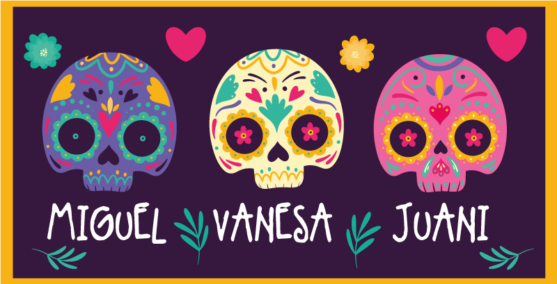 Tapis vinyle entrée crânes colorés personnalisés - TenStickers