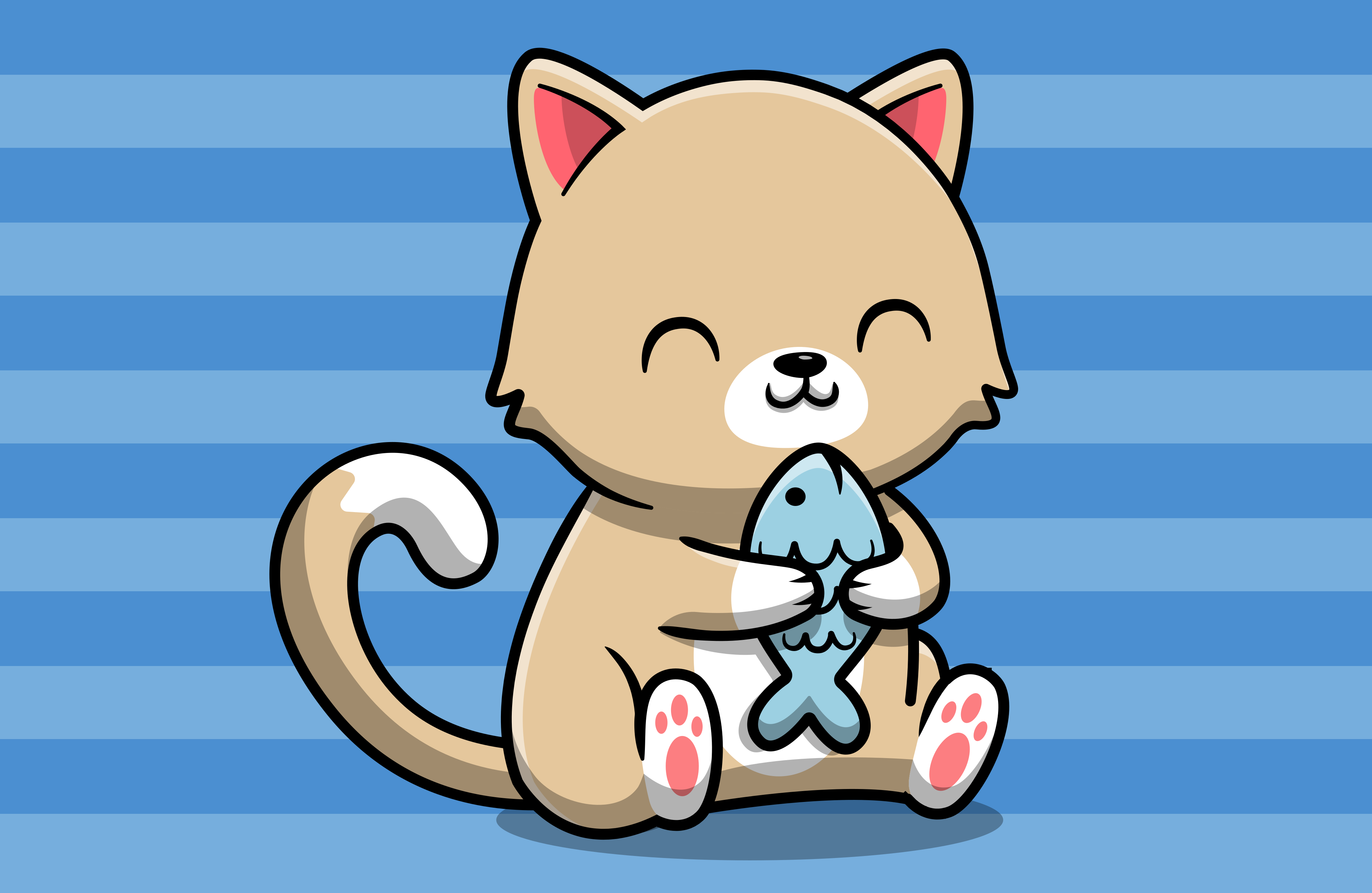 Tapis vinyle animal chat mignon avec du poisson - TenStickers