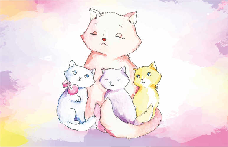 Tapis vinyle bébé famille de chats mignons - TenStickers