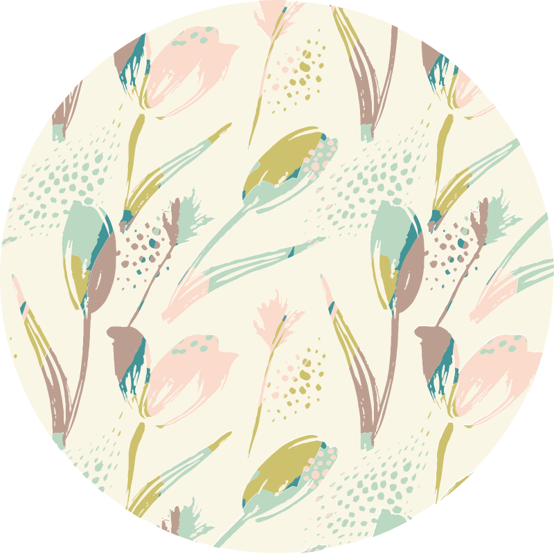 Tapis vinyle plantes motifs floraux ronds - TenStickers