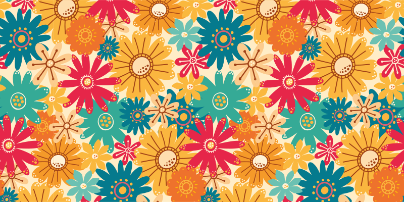 Tapis vinyle plantes motif floral coloré - TenStickers