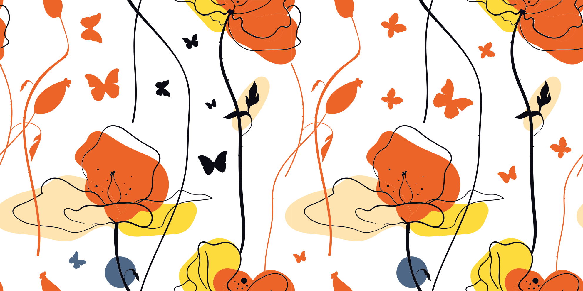 Tapis vinyle plantes motif minimaliste avec des papillons - TenStickers