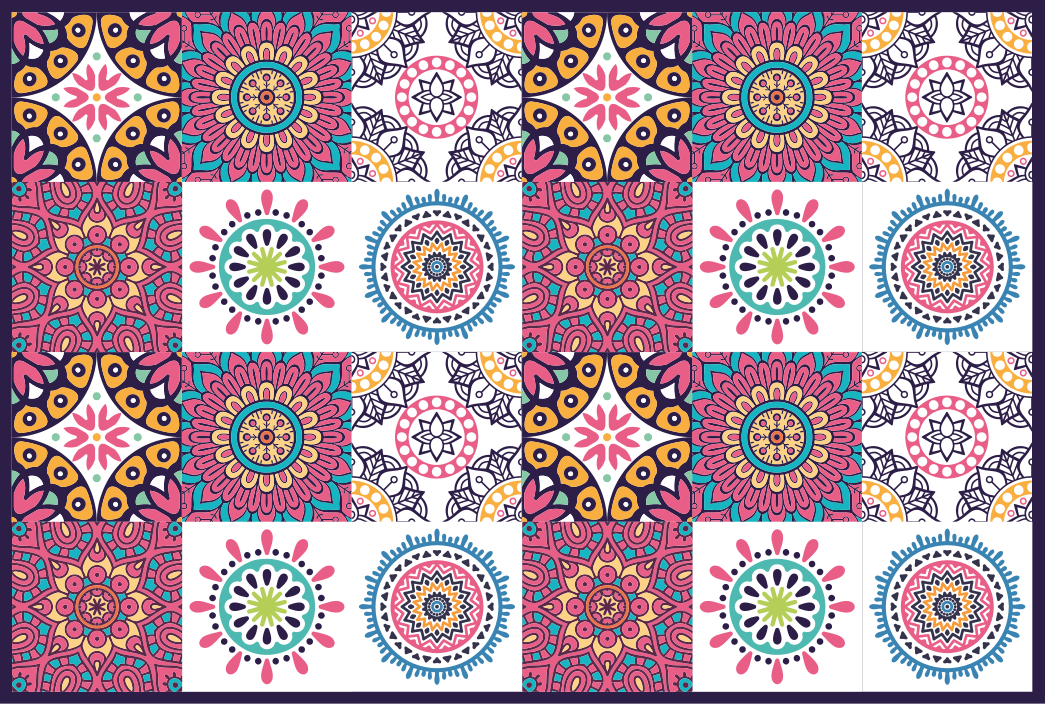 Tapis vinyle carreaux de ciment motifs floraux vivants - TenStickers