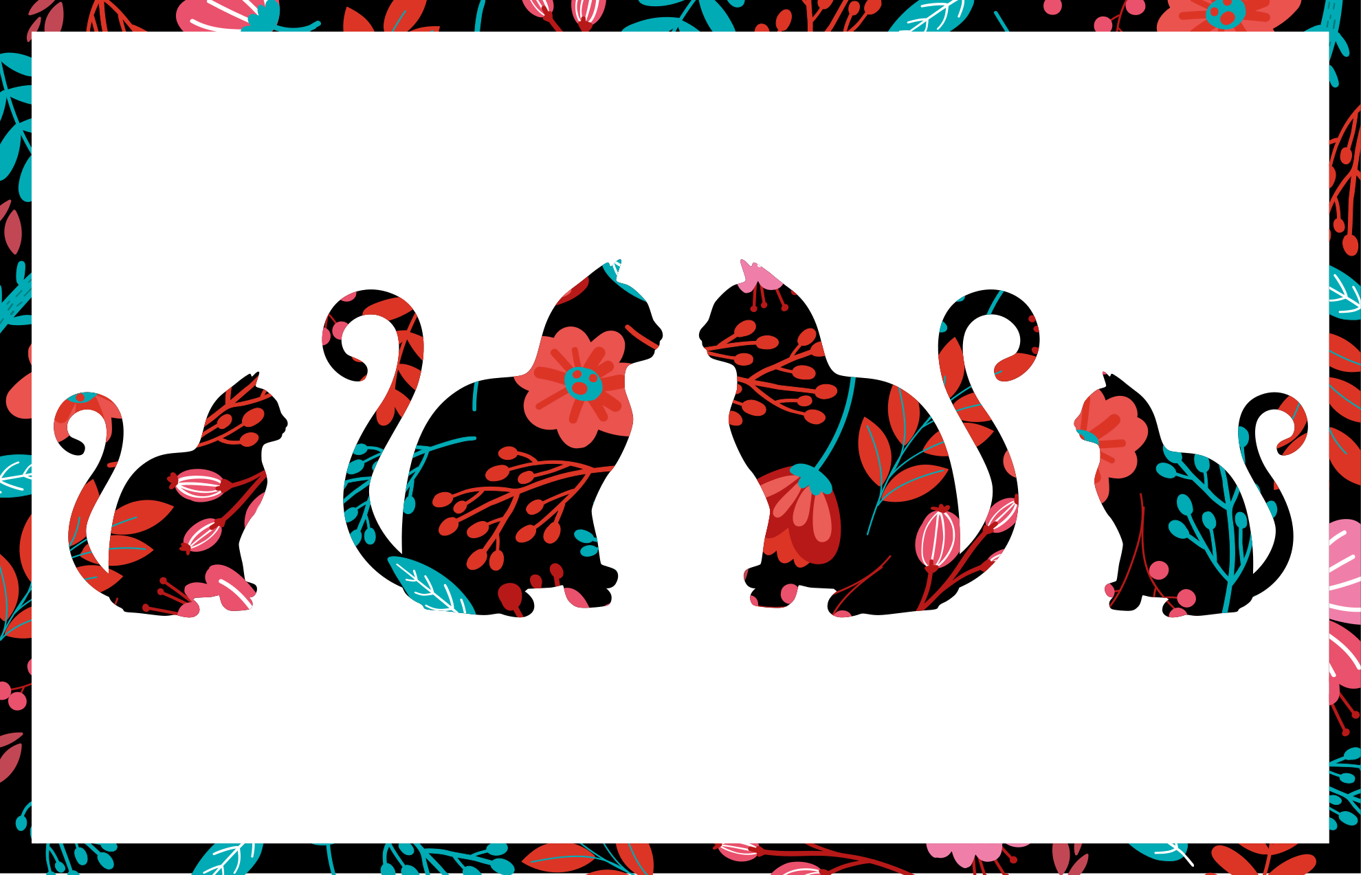 tapis vinyle rectangulaire Chats avec des fleurs sur le dos - TenStickers