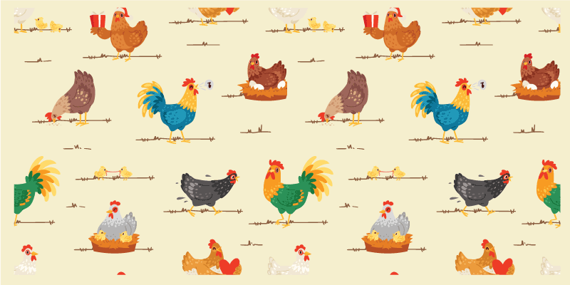 Tapis vinyle animal motifs de poulet colorés - TenStickers