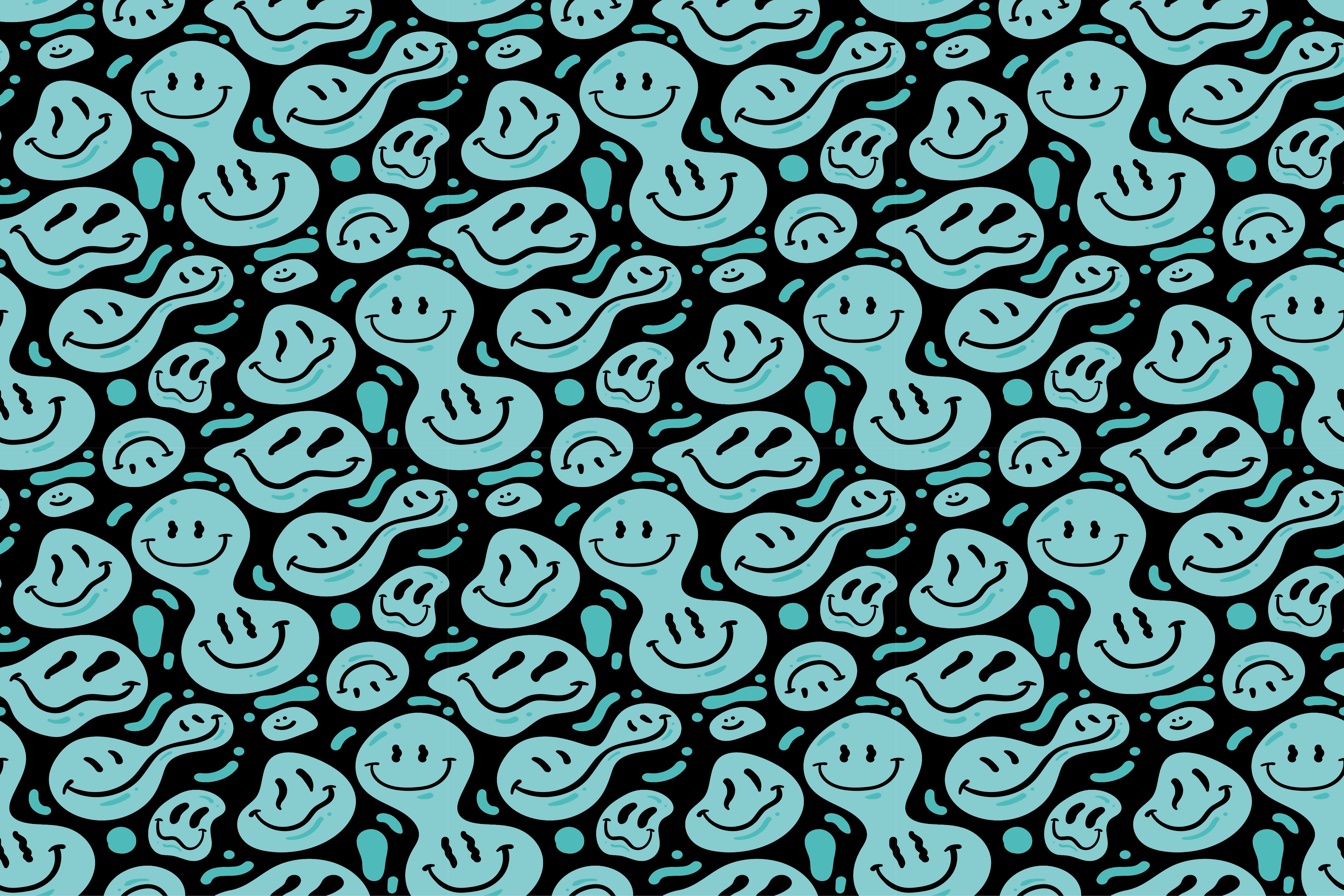 Tapis vinyle rond émoticônes de sourire déformé noir et bleu - TenStickers