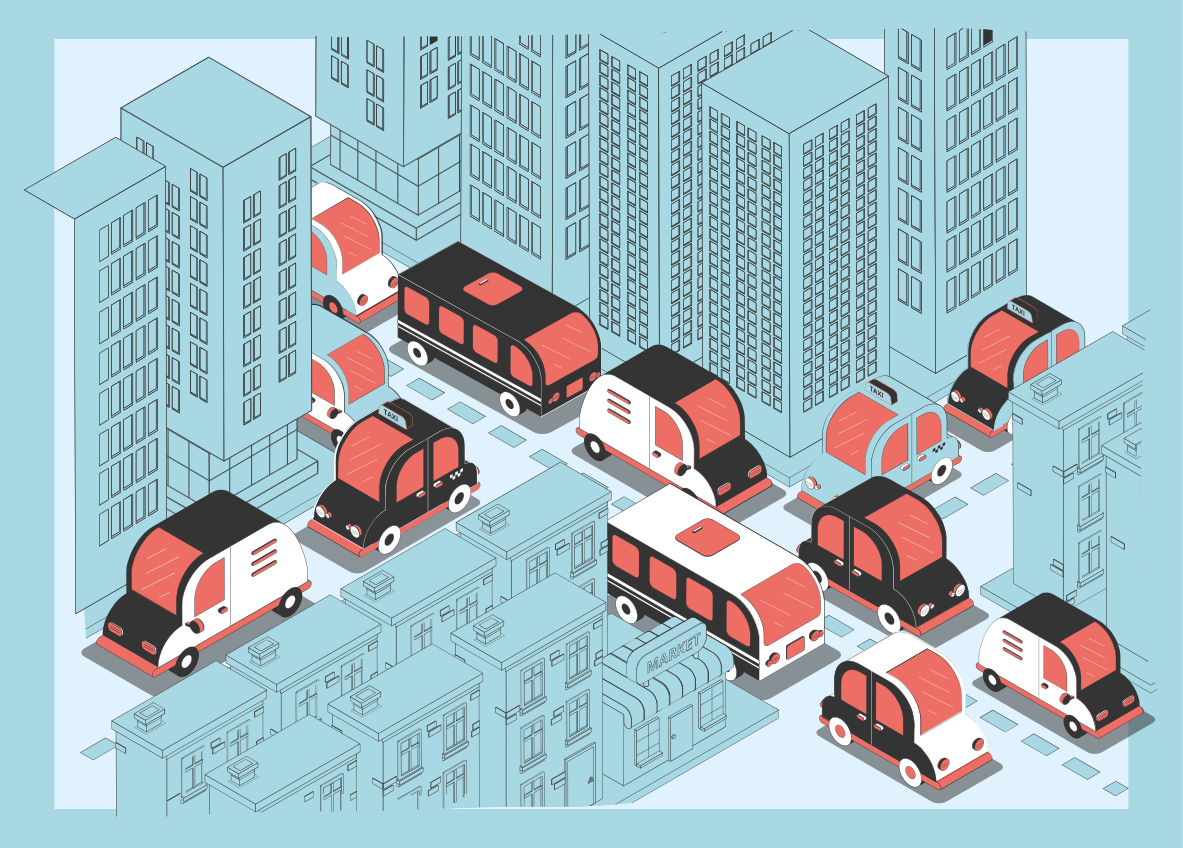 Tapis vinyle pour enfants Ville animée bleu menthe - TenStickers