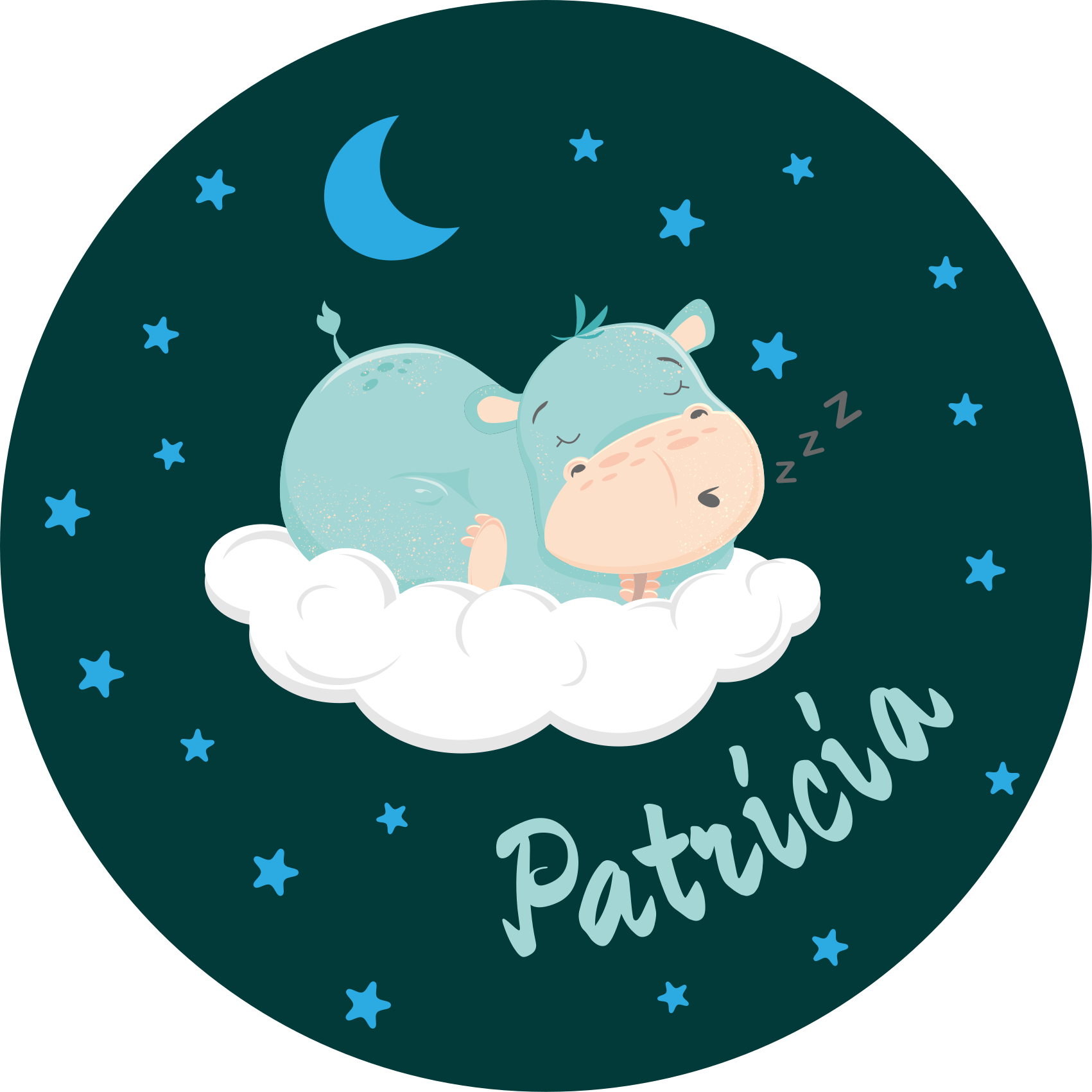 Tapis vinyle bébé hippopotame endormi avec nom - TenStickers