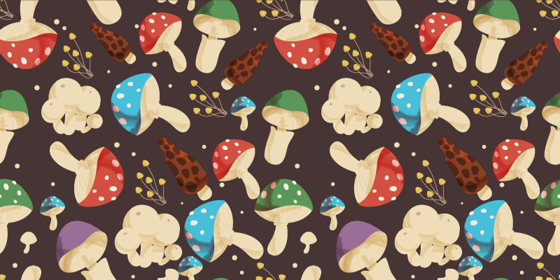 Tapis vinyle plantes motifs de champignons vibrants - TenStickers