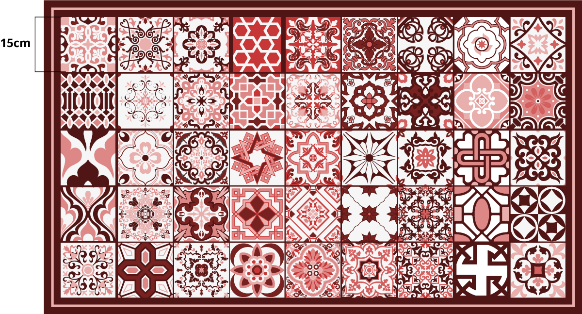 Tapis vinyle carreaux de ciment motif mosaïque rouge - TenStickers