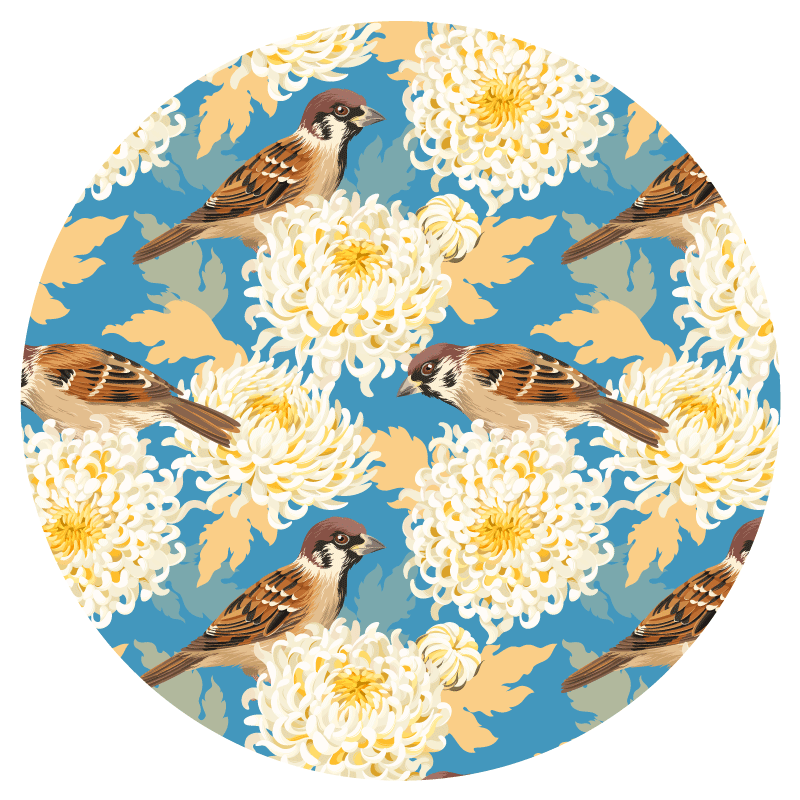 Tapis vinyle plantes motif floral moineau - TenStickers