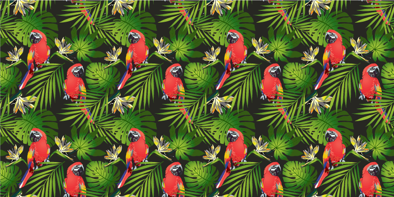 Tapis vinyle nature perroquets tropicaux verdure - TenStickers