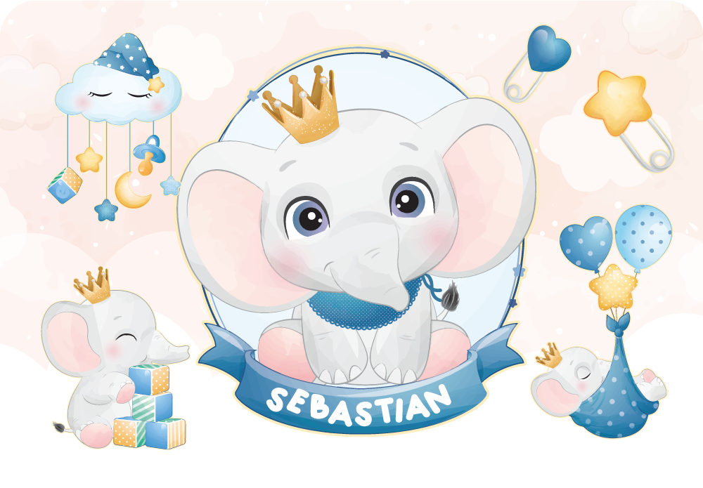 Tapis vinyle personnalisé éléphant couronné - TenStickers