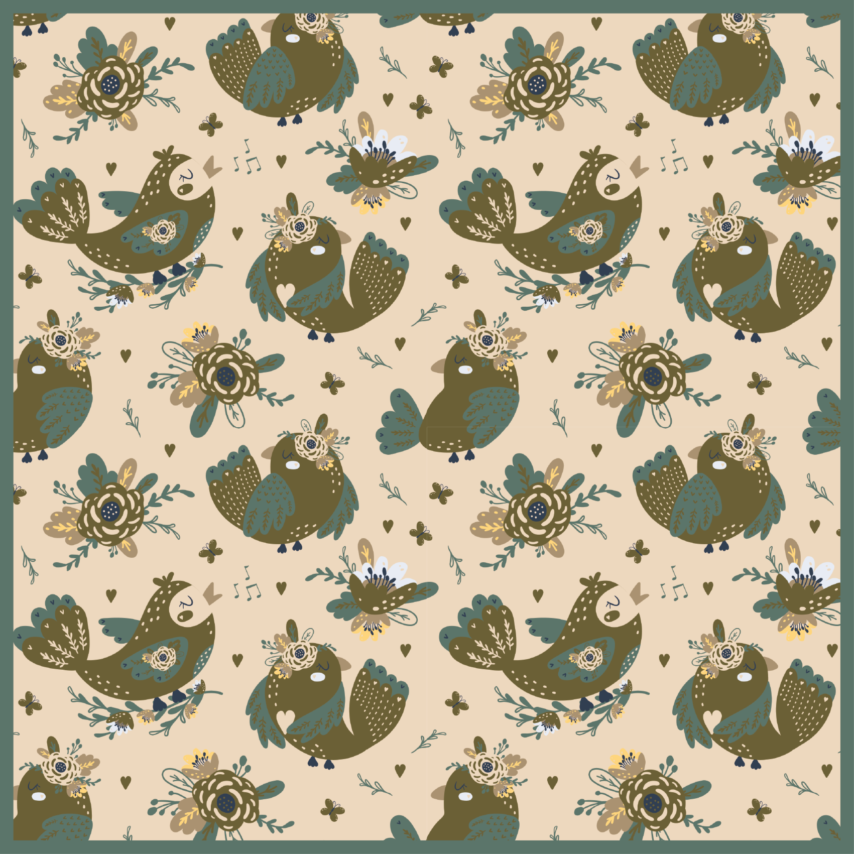 Tapis vinyle plantes motifs d'oiseaux fantaisistes - TenStickers