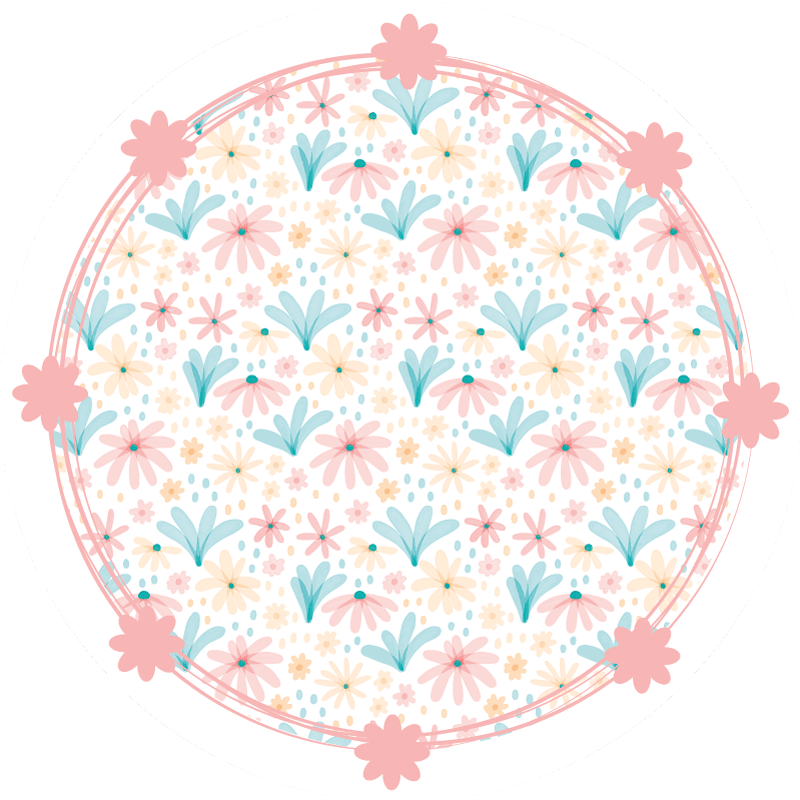 Tapis vinyle rond vinylee de fleurs de couleur pastel - TenStickers