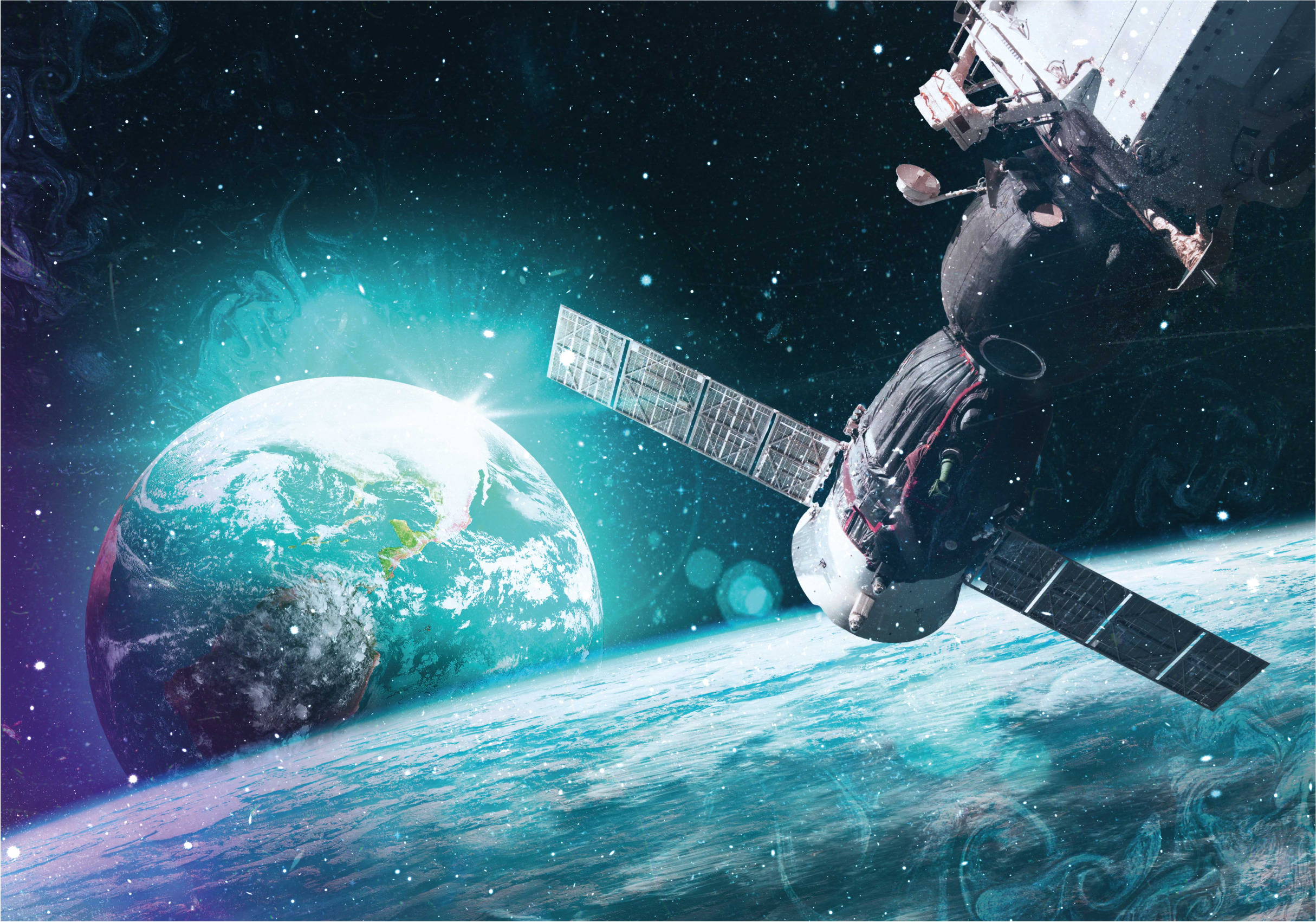 Tapis vinyle salon Station spatiale et planète terre - TenStickers