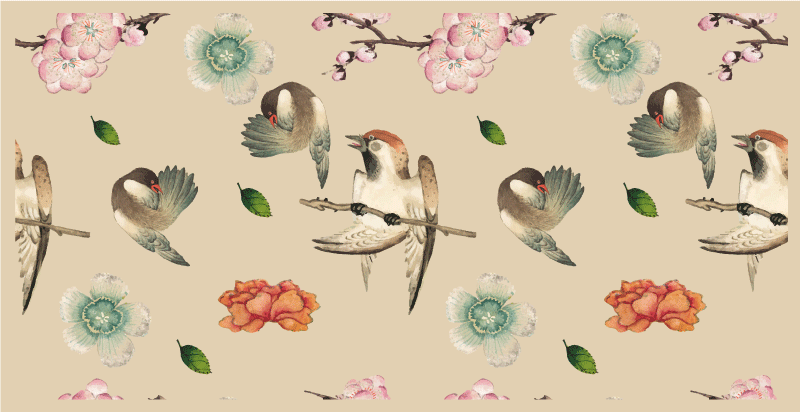 Tapis vinyle animal oiseaux et fleurs - TenStickers