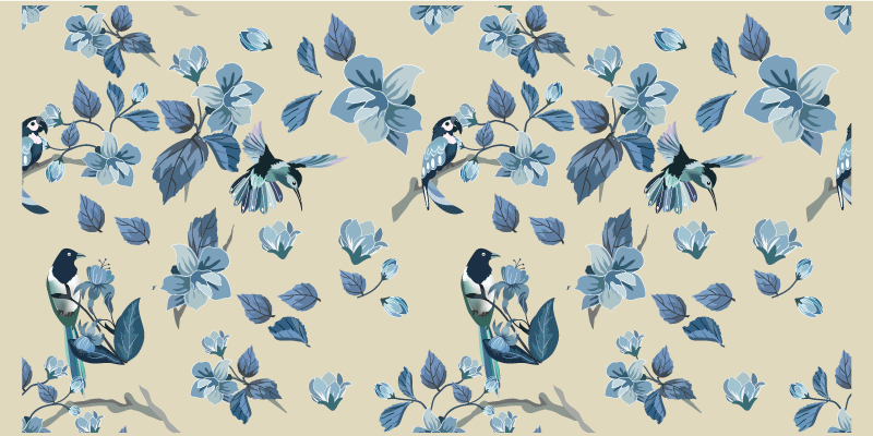 Tapis vinyle plantes accents floraux bleus - TenStickers