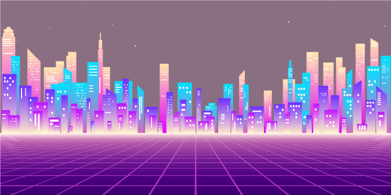 Tapis vinyle retro Ville futuriste vaporwave des années 80 - TenStickers