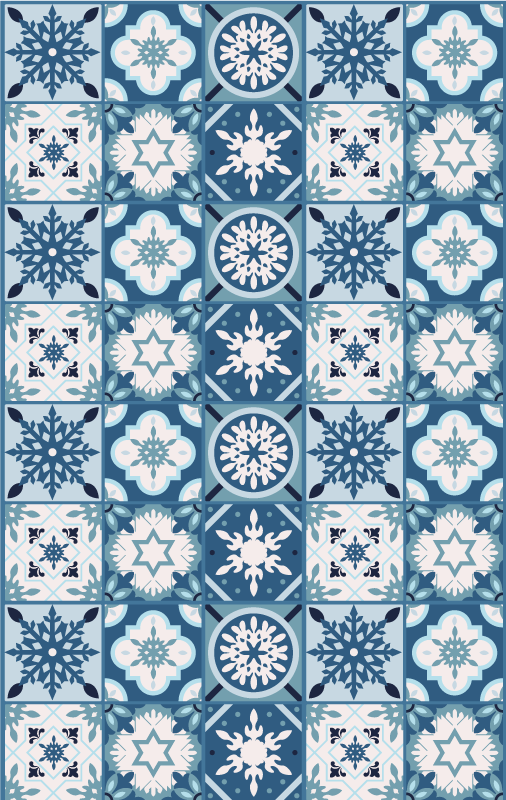 Tapis vinyle noël tuiles de flocon de neige bleu - TenStickers