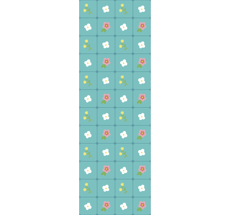 Papier peint carrelage motifs fleuris bleus - TenStickers