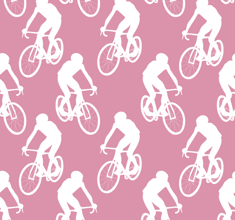 Papier peint rose motif cyclistes blancs - TenStickers