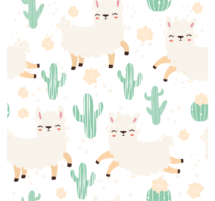 Papier peint motif lamas aquarelle mignons avec cactus - TenStickers