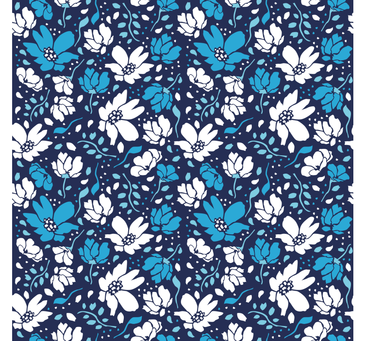 Papier peint motif fleurs blanches sur fond bleu - TenStickers