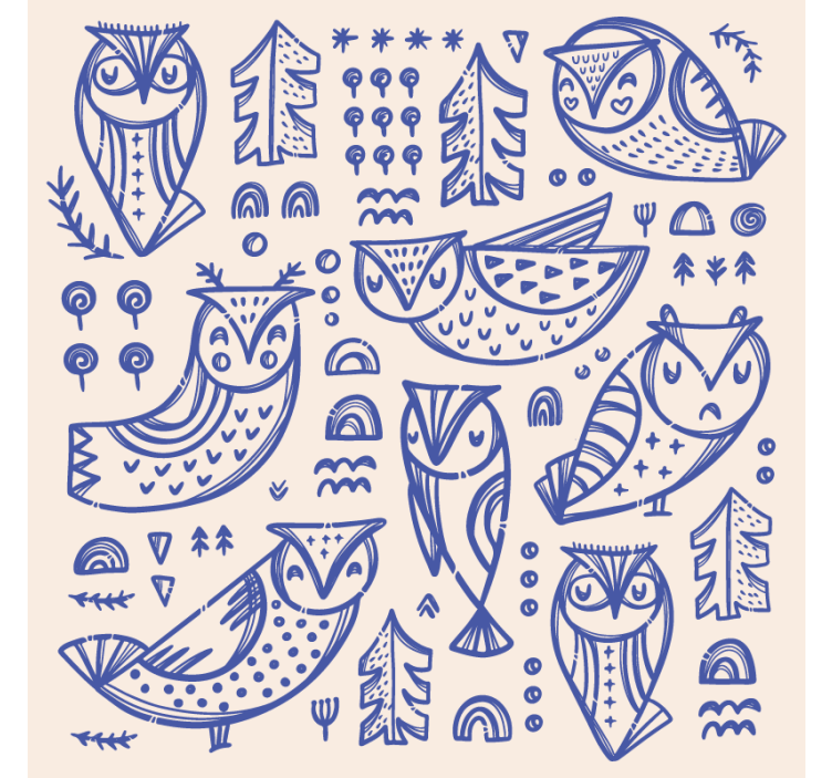 Papier peint animaux illustration de face de hibou bleu - TenStickers