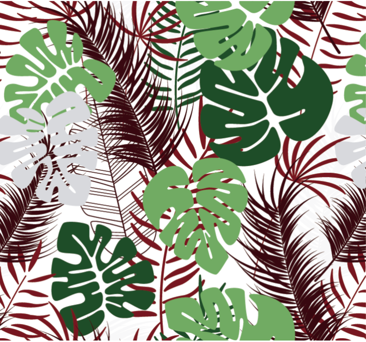 Papier peint nature feuilles de monstera et branches rouges - TenStickers