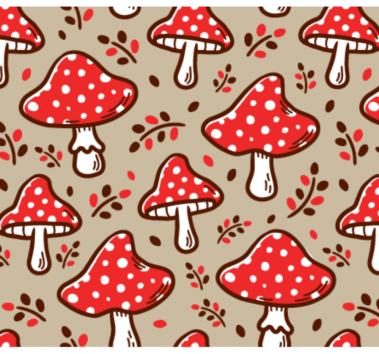 Papier peint nature champignons typiques sur fond beige - TenStickers