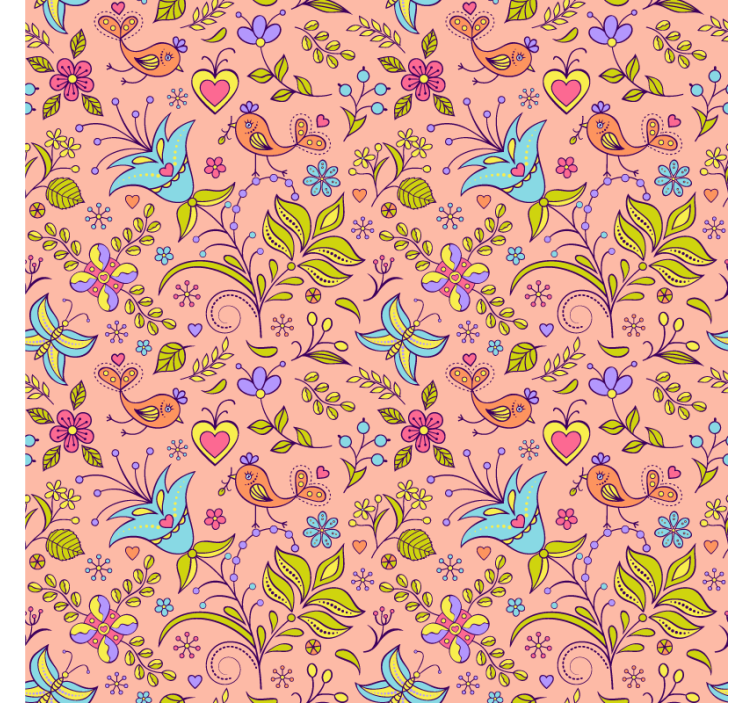 Papier peint nature motif floral avec oiseaux et papillons - TenStickers