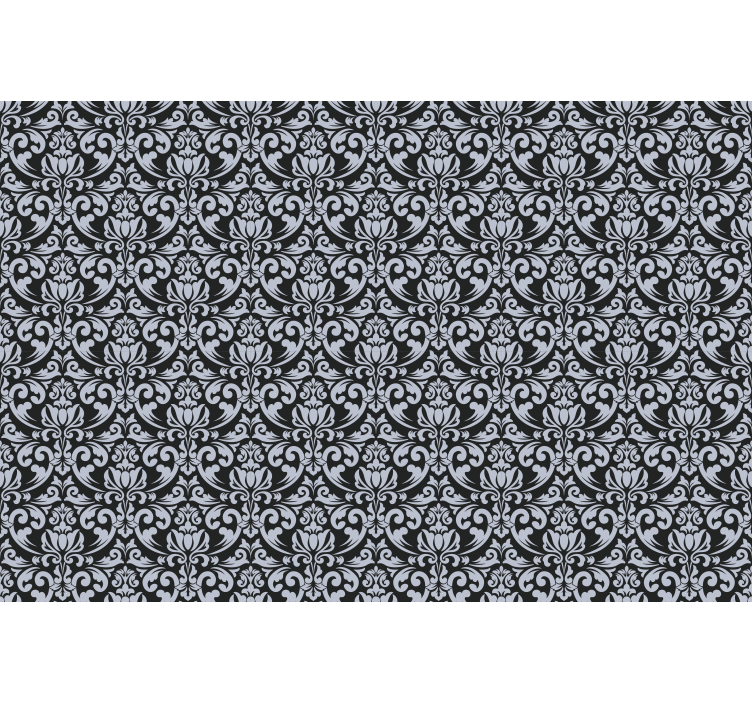 Papier peint carrelage motif mosaïque baroque gris et noir - TenStickers
