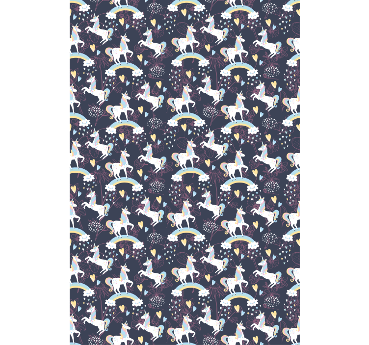 Papier peint chambre enfant licornes roses florales - TenStickers