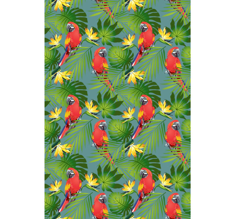 Papier peint chambre enfant perroquets tropicaux et feuilles - TenStickers