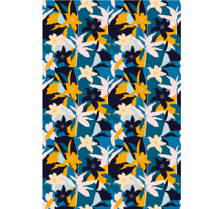 Papier peint couloir motif floral lys blancs sur fond bleu - TenStickers