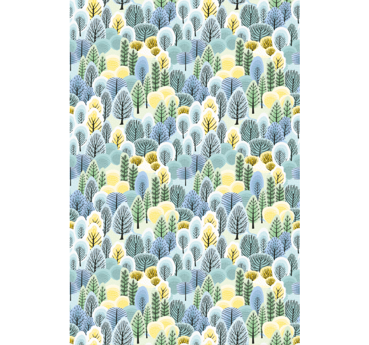 Papier peint scandinave arbres artistiques verts et jaunes - TenStickers