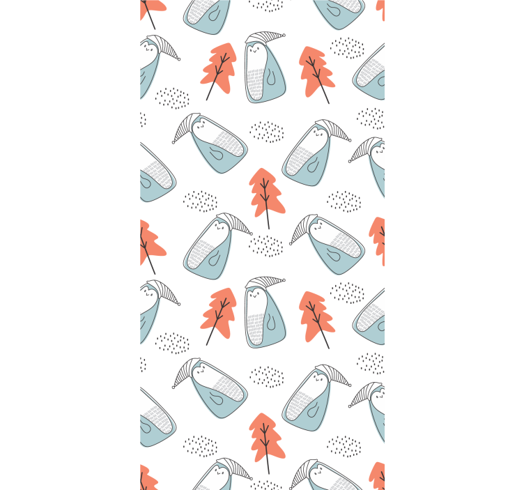 Papier peint scandinave pingouins minimalistes et arbres - TenStickers