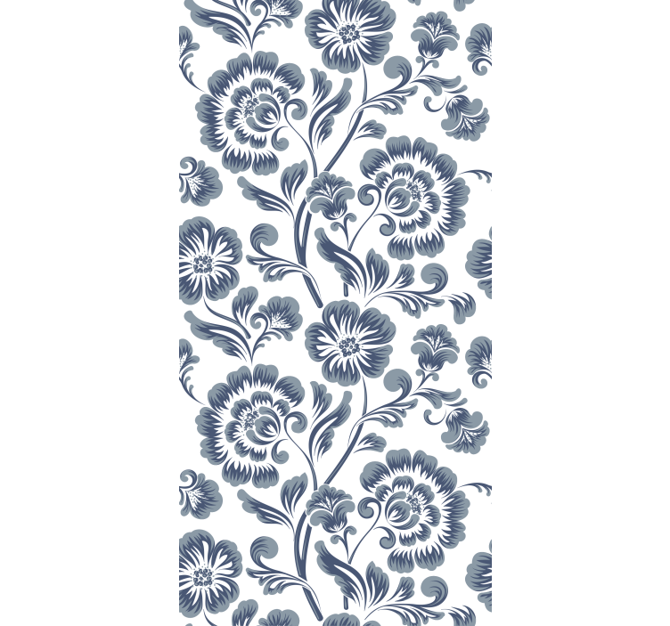 Papier peint classique fleurs bleues fond blanc - TenStickers