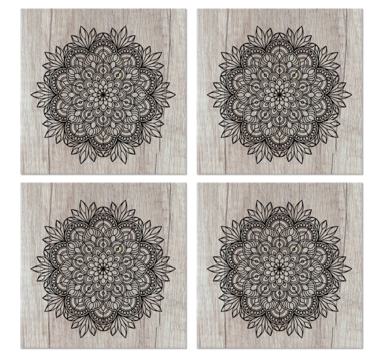 Papier peint carrelage mandala noir sur bois - TenStickers