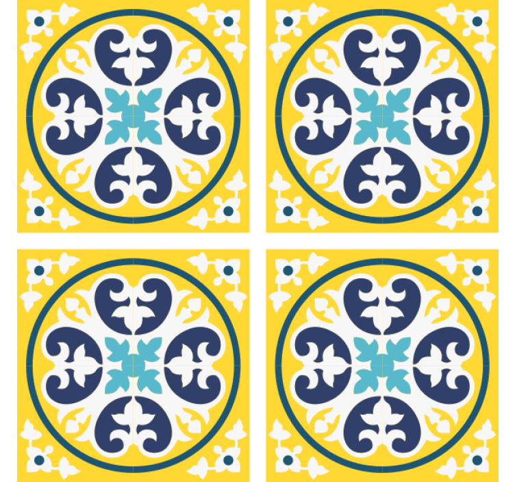 Papier peint carrelage motif floral céramique - TenStickers