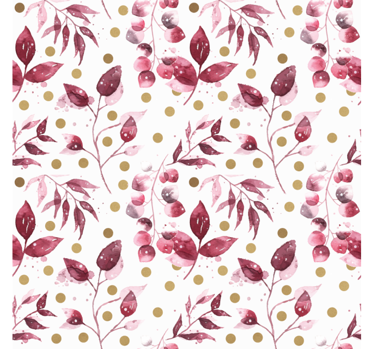 Papier peint floral feuilles bordeaux avec points dorés - TenStickers