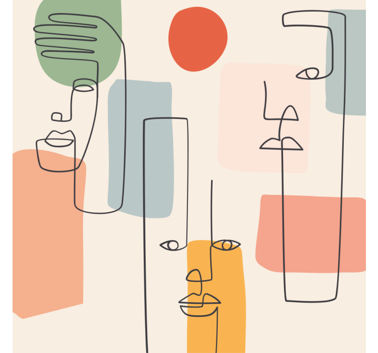 Papier peint géométrique art mural minimaliste visages - TenStickers