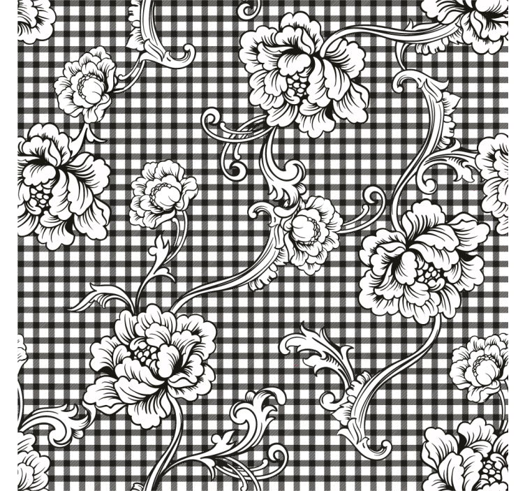 Papier peint vintage motif vichy noir et blanc - TenStickers