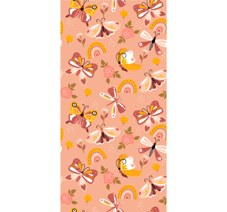 Papier peint moderne motif boho papillons et arc-en-ciel - TenStickers