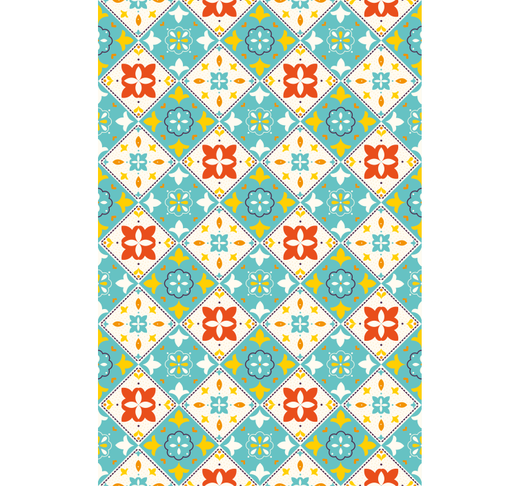Papier peint salle de bain carreaux bleus et beiges - TenStickers