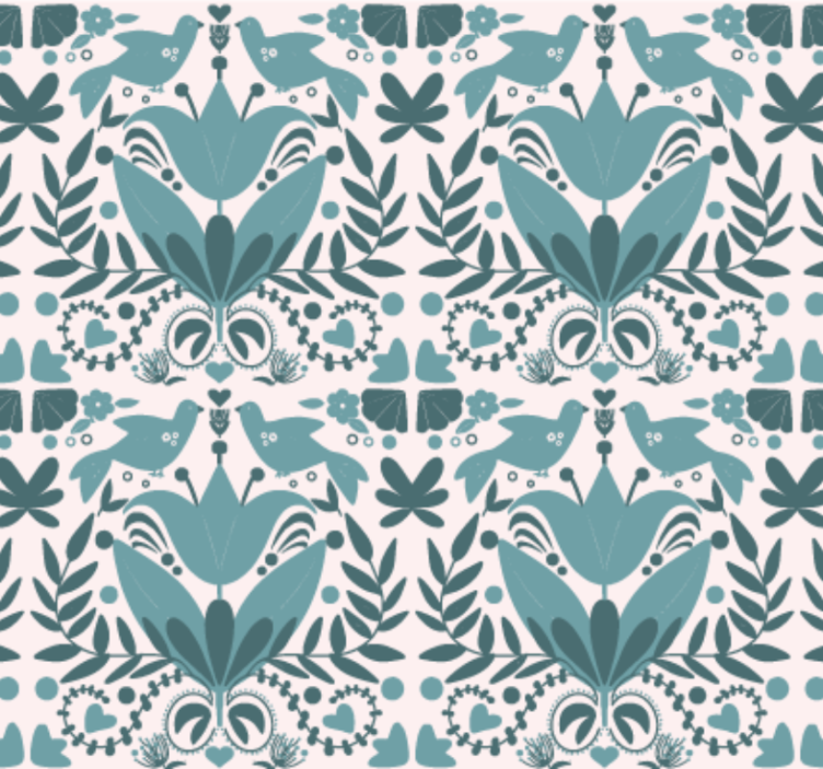 Papier peint cuisine motif folklorique bleu oiseaux - TenStickers