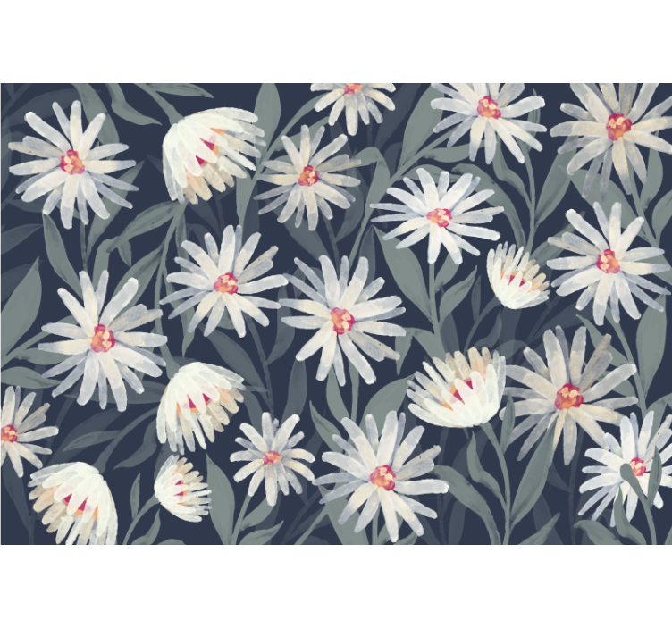 Papier peint cuisine fleurs marguerites fond bleu - TenStickers